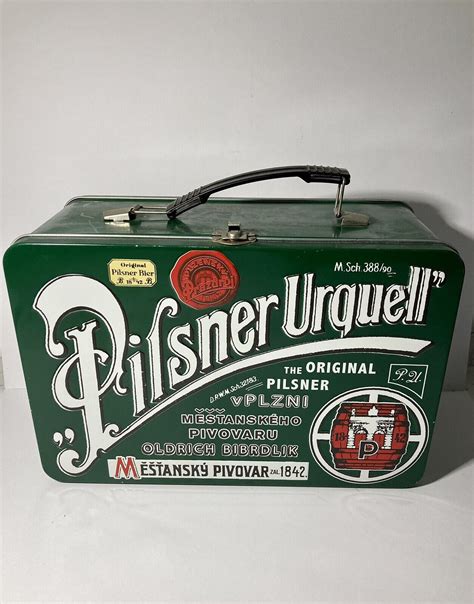 pilsner urquell metal box|Pilsner Urquell Embossed Metal Beer Lunch Box Red 10.5 x 7 x 5 .